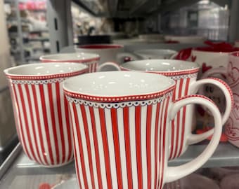 Valentines mug, Grace teaware, galentines, red mug, red and white mug, red tea mug, Grace teaware stripes mug, Josephine red mug, mom gift