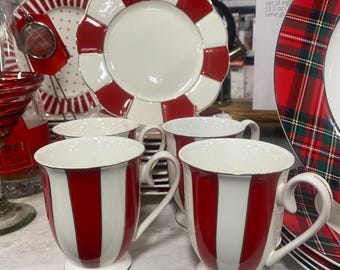 Valentines mug, Grace teaware, galentines, red scallop mug, red and white mug, red tea mug, Grace teaware red scallop mug