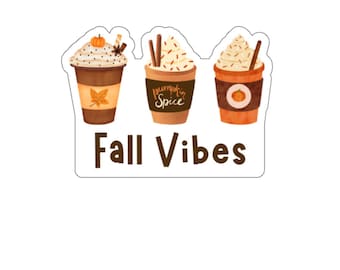 Naklejka Fall Vibes - słodka naklejka Kiss-Cut, Pumpkin Spice Latte, sezon PSL, estetyka jesieni, przytulny wystrój gorącego napoju