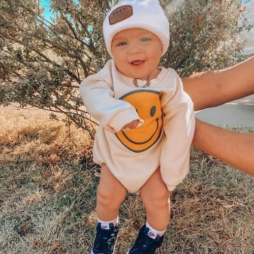 Cute Retro Smiley Face Baby Oversized Sweatshirt Romper/baby Etsy