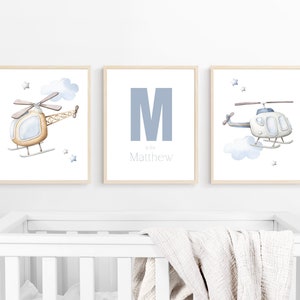 Watercolor Helicopters Wall Art | Helicopters Nursery Room | Baby Boy Nursery Room | Nursery Name Sign | Nursery Wall Art | Nursery Decor