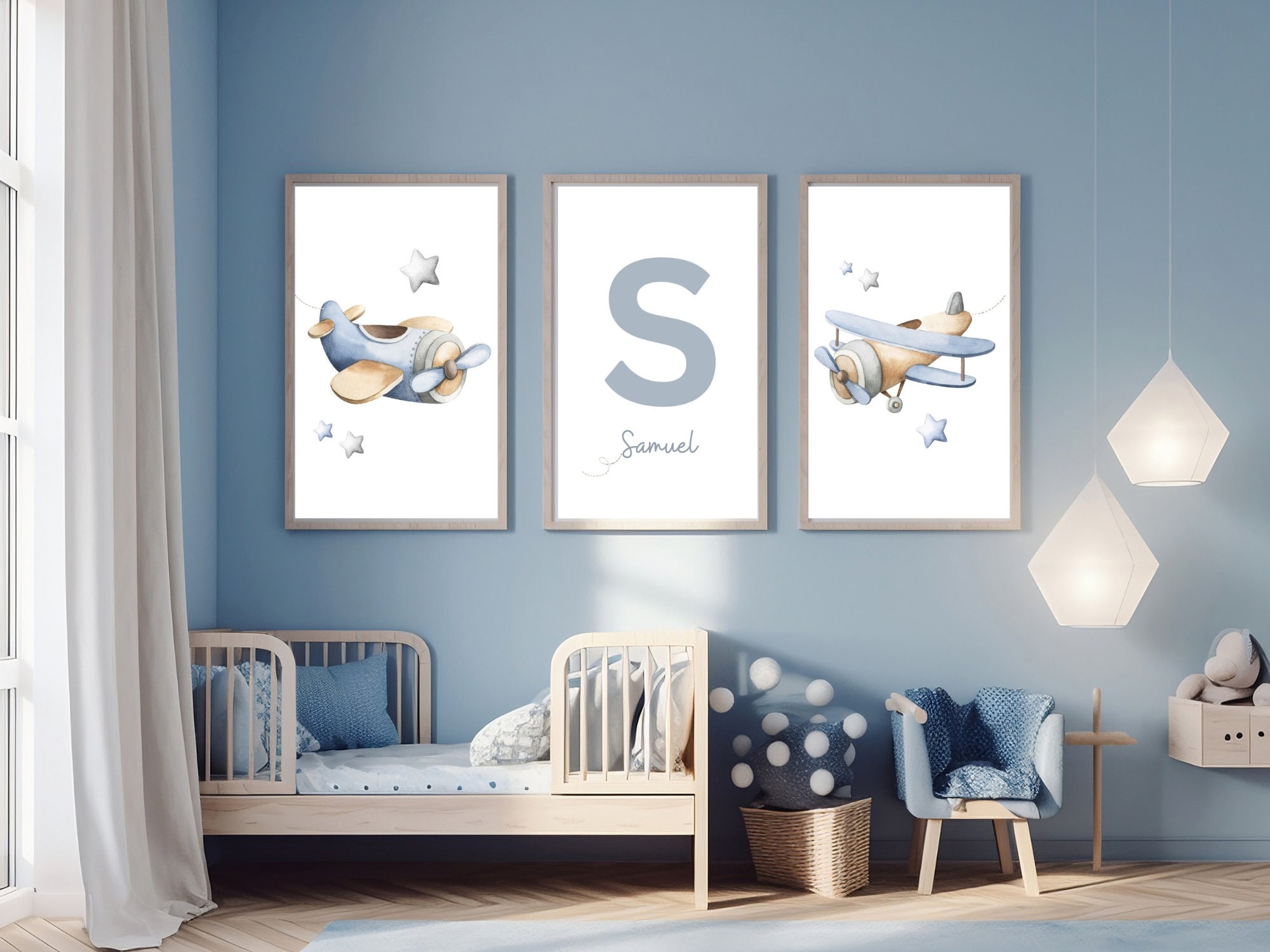 Personalized Airplane Nursery Wall Art Set of 3 | Watercolor Vintage ...