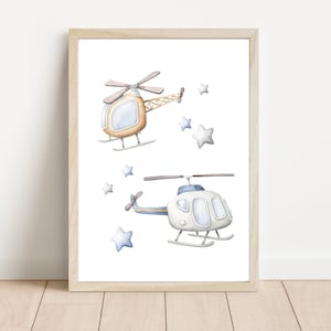 Watercolor Helicopters Flying Nursery Printable | Helicopter Nursery Decor | Helicopter Playroom Nursery Wall Art | Boy Nursery Room |