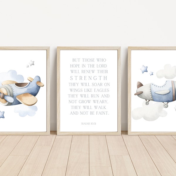 Isaiah 10:31 | Blue Airplane Nursery Printable | Airplane Nursery Decor | Nursery Wall Art | Blue Beige Nursery | Digital | Boys Nursery