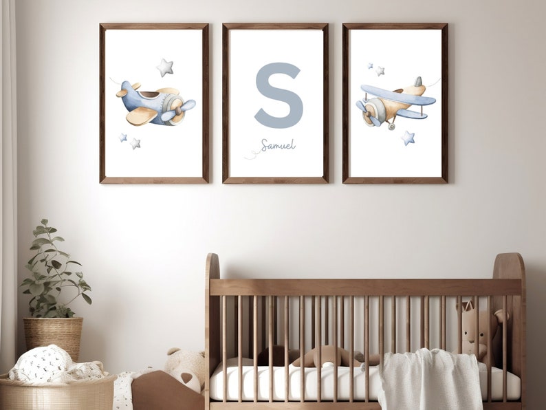 Personalized Airplane Nursery Wall Art Set of 3 | Watercolor Vintage ...