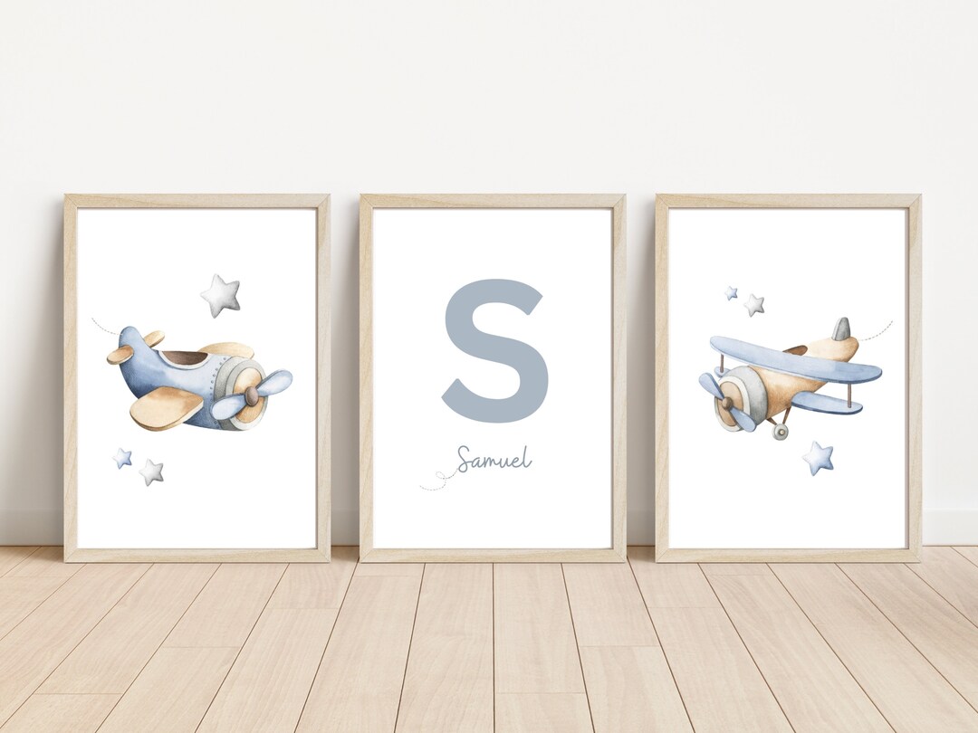 Personalized Airplane Nursery Wall Art Set of 3 | Watercolor Vintage ...