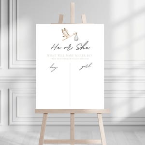 He or She Sign | What Will Baby Be Sign | Gender Guess | Minimalist Gender Reveal | Gender Neutral Beige Baby Shower | Gender Reveal Game |