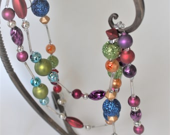 Exquisite Vintage luxury garland, xl 6.5' to 7' strand, exceptionally reflective, handpainted beads. JEWELTONE. Antiqued glass