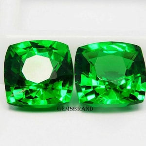 Natural Tsavorite Green Garnet 10 to 12 Ct Loose Gemstone Certified Cushion Cut Pair Loose Garnet PAIR  Garnet Ring,Neckless ,Earrings!