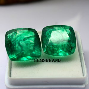 Natural Colombian Emerald Pair, 15-18 Ct Cushion Cut Gemstones
