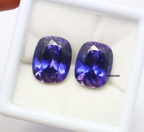 Natural Purple Tanzanite Pair: 24.15 CT Cushion Cut Gemstones (14X11X8MM) Jewelry Making GGI Certified