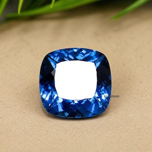 Flawless Natural +AAA Aquamarine Cushion Cut Gemstone: Dark Blue Loose Stone (12.60CT) Certified