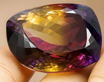Bi-Color Natural Gemstone Loose Ametrine Gemstone: 56.96 CT Fancy Cut Stone, 25x19x16mm
