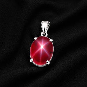 Natural Star Ruby 100CT Oval Cabochon Pendant, 925 Sterling Silver Necklace