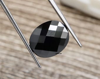 12.80 CT Natural Black Moissanite Loose Gemstone, Jewelry Making Oval Cabochon Cut (13X11X6MM)