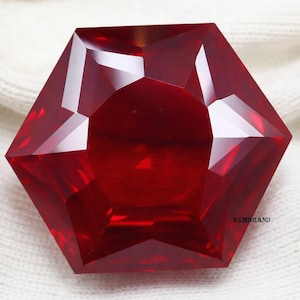Natural Ruby 69.80CT Hexagon Cut Loose Gemstone, Deep Red Faceted Gem, Unique Shape Ruby, July Birthstone, Jewelry Stone, Gift for Her