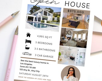 Editable Open House Flyer Template, Real Estate Agent (Canva)