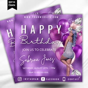 Birthday Flyer, Birthday Template, Birthday Girl, Party Flyer, Celebration Flyer, Birthday Event, Birthday Invite, E Flyer, Canva Flyer