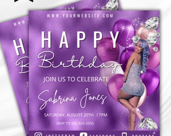 Purple Birthday Flyer Template, Elegant Celebration (Canva)