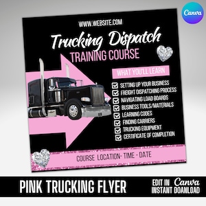 Pink trucking flyer, trucking flyer, trucking template, diy trucking flyer, truck template, truck business, freight dispatch, freight flyer