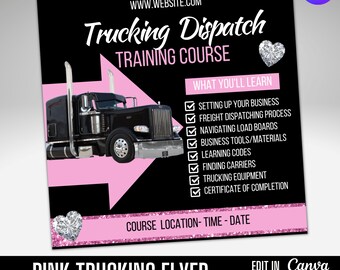Pink trucking flyer, trucking flyer, trucking template, diy trucking flyer, truck template, truck business, freight dispatch, freight flyer