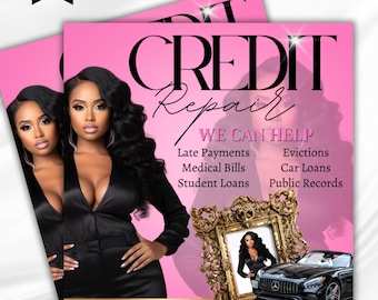 Pink Credit Repair Flyer, Credit Fix, Credit Services, Credit Template, DIY Credit Repair, Flyer, Canva Flyer, Canva, Editable Flyer