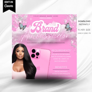 Brand Ambassador Flyer Template, DIY Easy Edit in Canva, Brand Ambassador Flyer, Grow your Business on Social Media, Influencer Template.