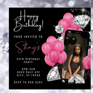 Pink Birthday Invitation Flyer, Easy Done for You Template, Edit in Canva Template, Social Media Post,  Digital Download