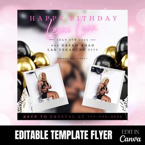 Birthday Flyer, Birthday Invite, Birthday Dinner, Celebration Flyer, DIY Flyer, Editable Flyer, Bday flyer, Black, Gold, Birthday Invite