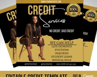 Black and Gold Credit Services Flyer Template (Canva Editable)