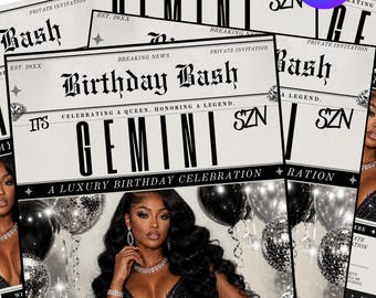 GEMINI Season Birthday Party Flyer Template (Digital Download)