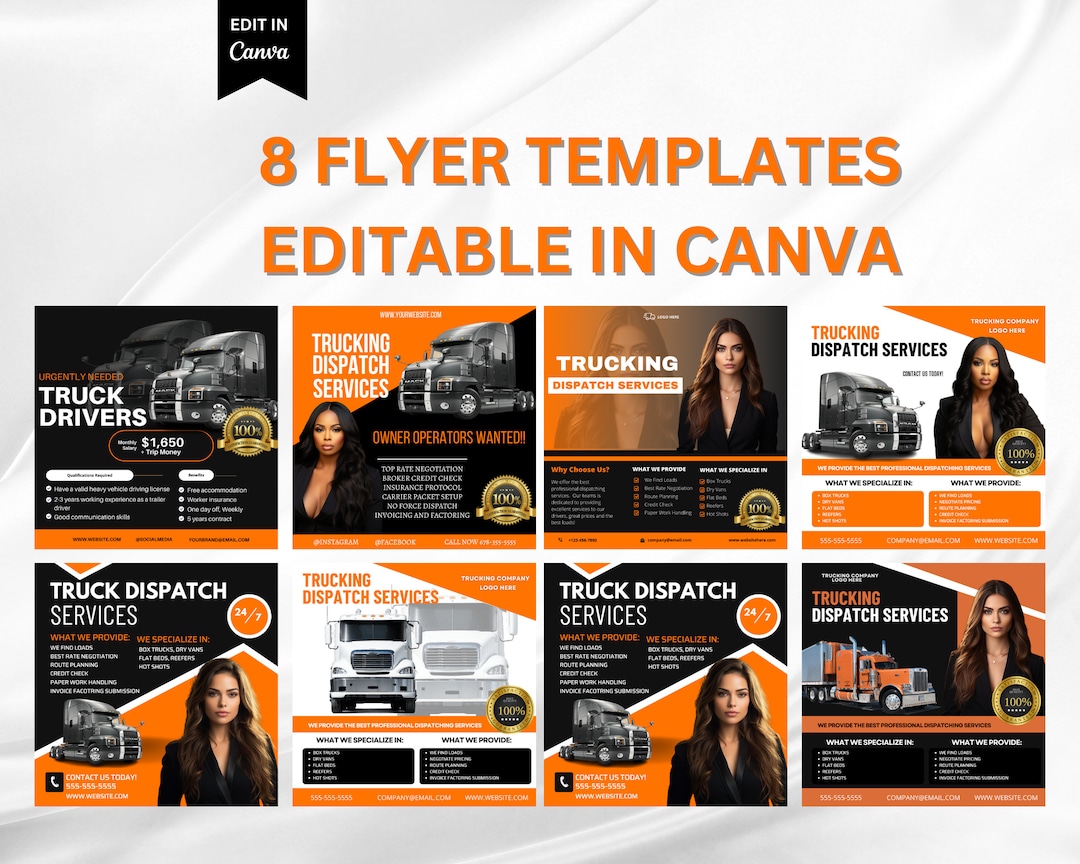 Dispatch Rider Flayers Trucking Flyer Template Bundle, Dispatch Services, Canva Editable (PDF ...