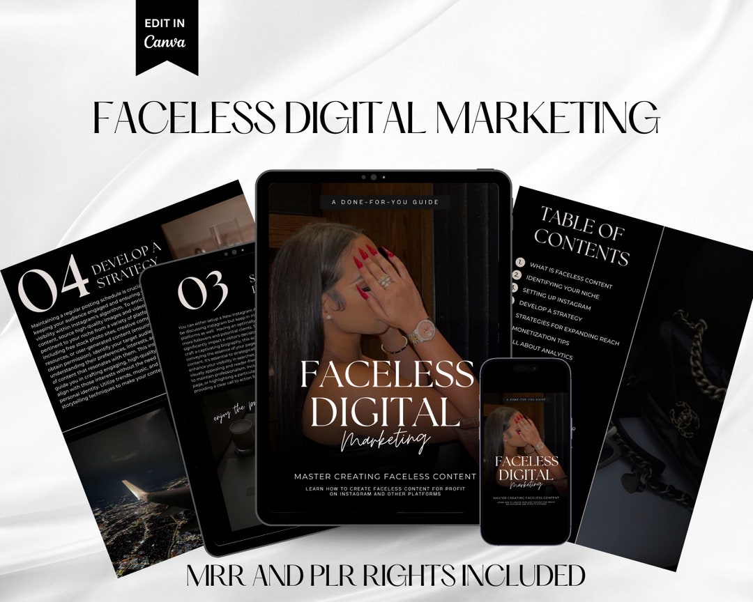 Faceless Digital Marketing Guide, PLR Ebook, Canva Template (digital ...