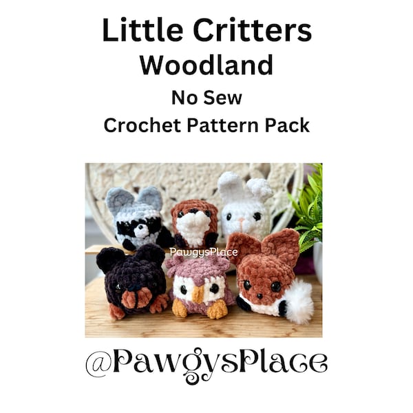 Lot de 6 motifs au crochet Woodland sans couture Little Critters