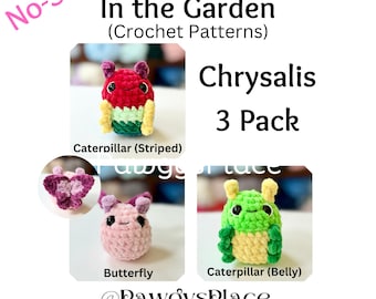 Chrysalis 3er Pack (Raupe Gestreift, Raupe Bauchschmetterling, Schmetterling) Häkelanleitungen