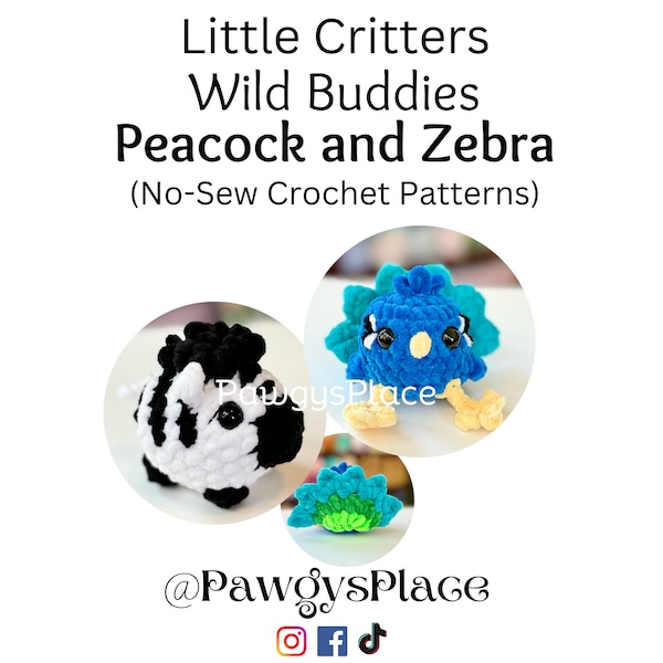 Little Critters - Wild Buddies - Modèles au crochet sans couture paon et zèbre sans couture