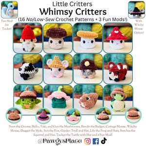 Little Critters No/Low Sew Whimsy Critters 16 Crochet Pattern Pack + 3 Fun Mods!