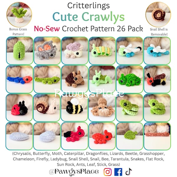 Critterlings Cute Crawlys 26 Pack, Small No-Sew Crochet Patterns