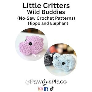 Conjunto de 2 Kits de Crochê Sem Costura Little Critters Wild Buddies (Elefante e Hipopótamo)