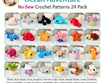 Critterlings Ocean Adventure 24 Pack, Small No-Sew Crochet Patterns