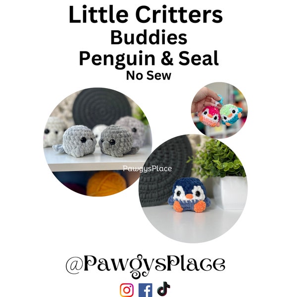 Paquete de pequeños amigos de pingüinos y focas, crochet navideño sin costuras