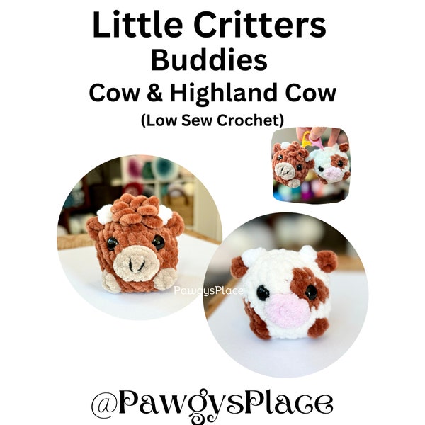 Cow and Highland Cow Little Critters Buddies Pack Low Sew Farm Crochet