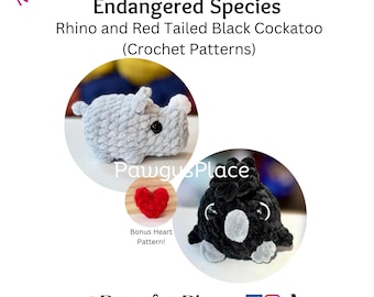 Little Critters No Sew Endangered Species Crochet Pattern Buddy Pack (Rhino, Cockatoo, Heart)
