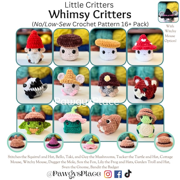 Lot de 16 modèles fantaisie au crochet Little Critters sans couture/faible couture + 3 modules amusants !