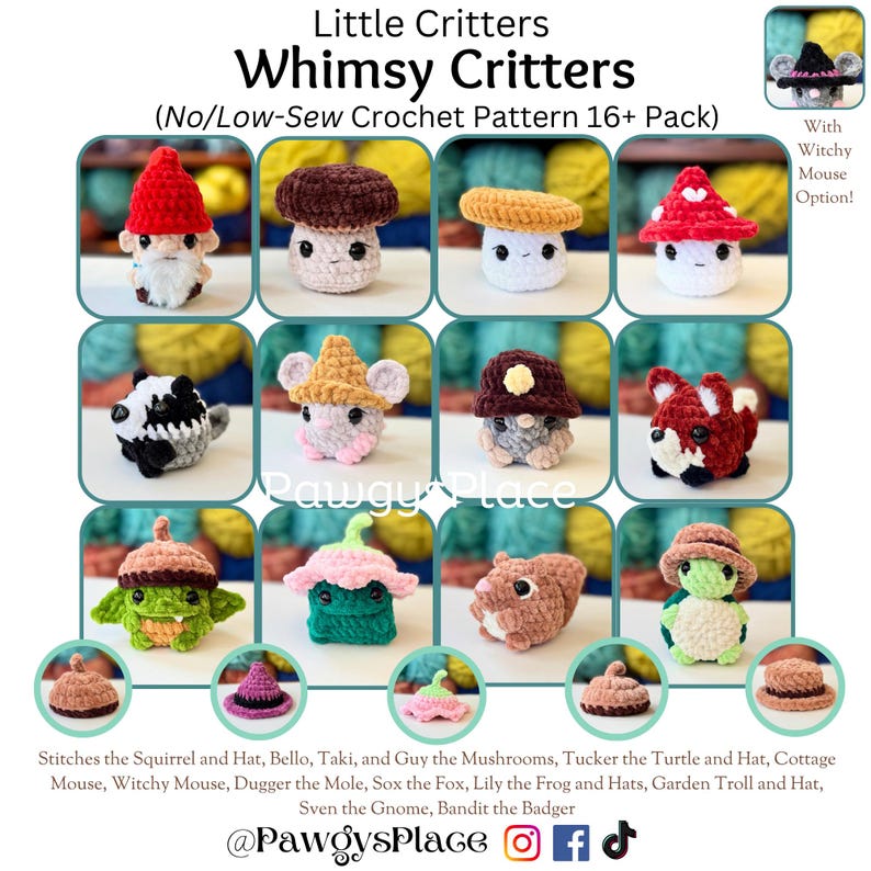 Little Critters No/Low Sew Whimsy Critters 16 haakpatronenpakket + 3 leuke mods! afbeelding 1