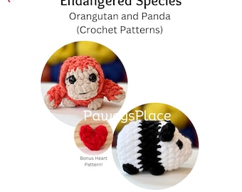 Little Critters No Sew Endangered Species Crochet Pattern Buddy Pack (Panda, Orangutan, Heart)