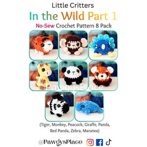 In the Wild P1 Little Critters No Sew Crochet Pattern 8 Pack