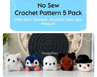 Christmas Little Critters No Sew Crochet Pattern 5 Packs Animals and Snowball