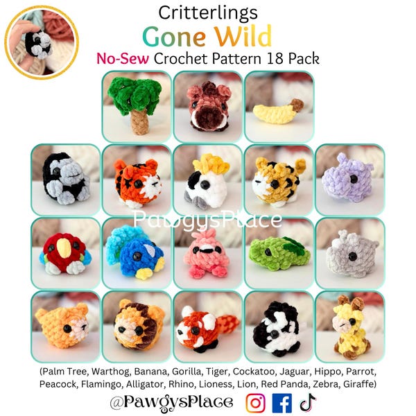 Critterlings Gone Wild Lot de 18, petits modèles au crochet sans couture
