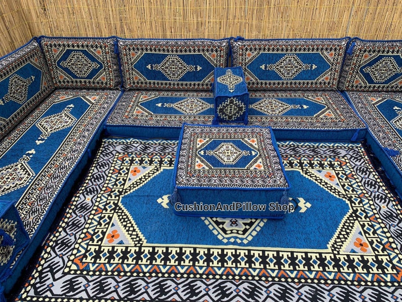 Arabic Sofa Set, Blue Sofa, L Shape Majlis Sofa, Bohemian Home Decor